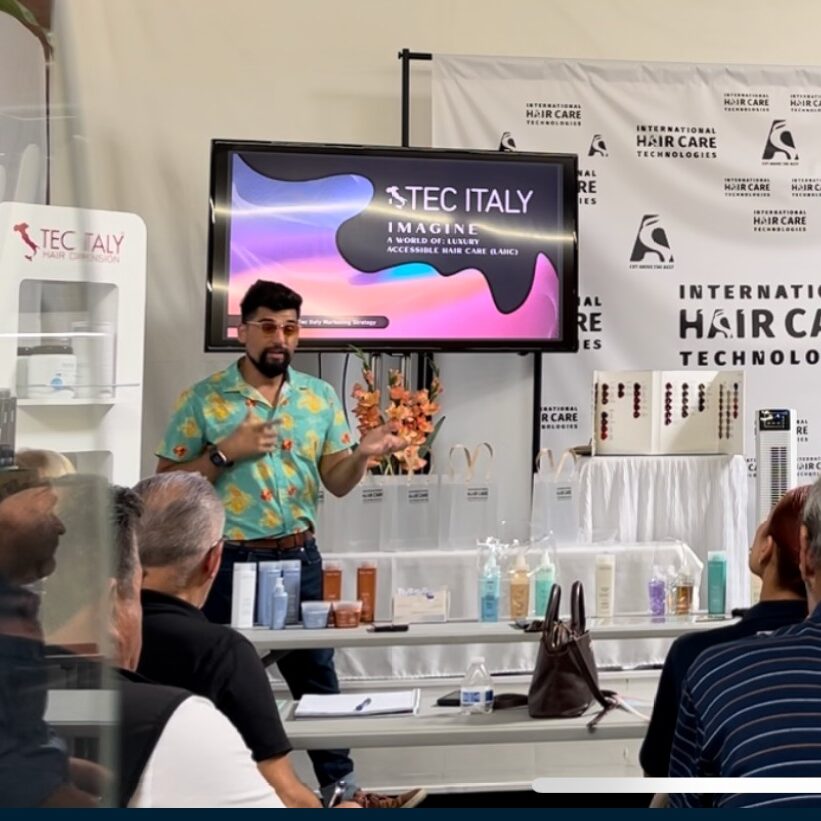 Matheo Cadena, Graphic Designer and Art Director, providing pro tips for expanding your brand's marketing strategy for Tec Italy a global hair care brand.
